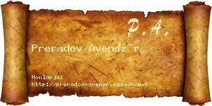 Preradov Avenár névjegykártya